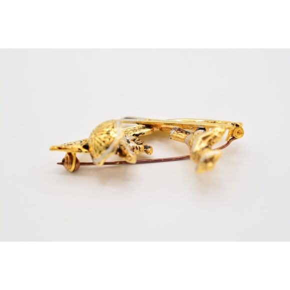 Vintage Oriental Boat Damascene Pin Brooch Tourist Gold Spain Signed 1980s BinJ - Picture 7 of 12